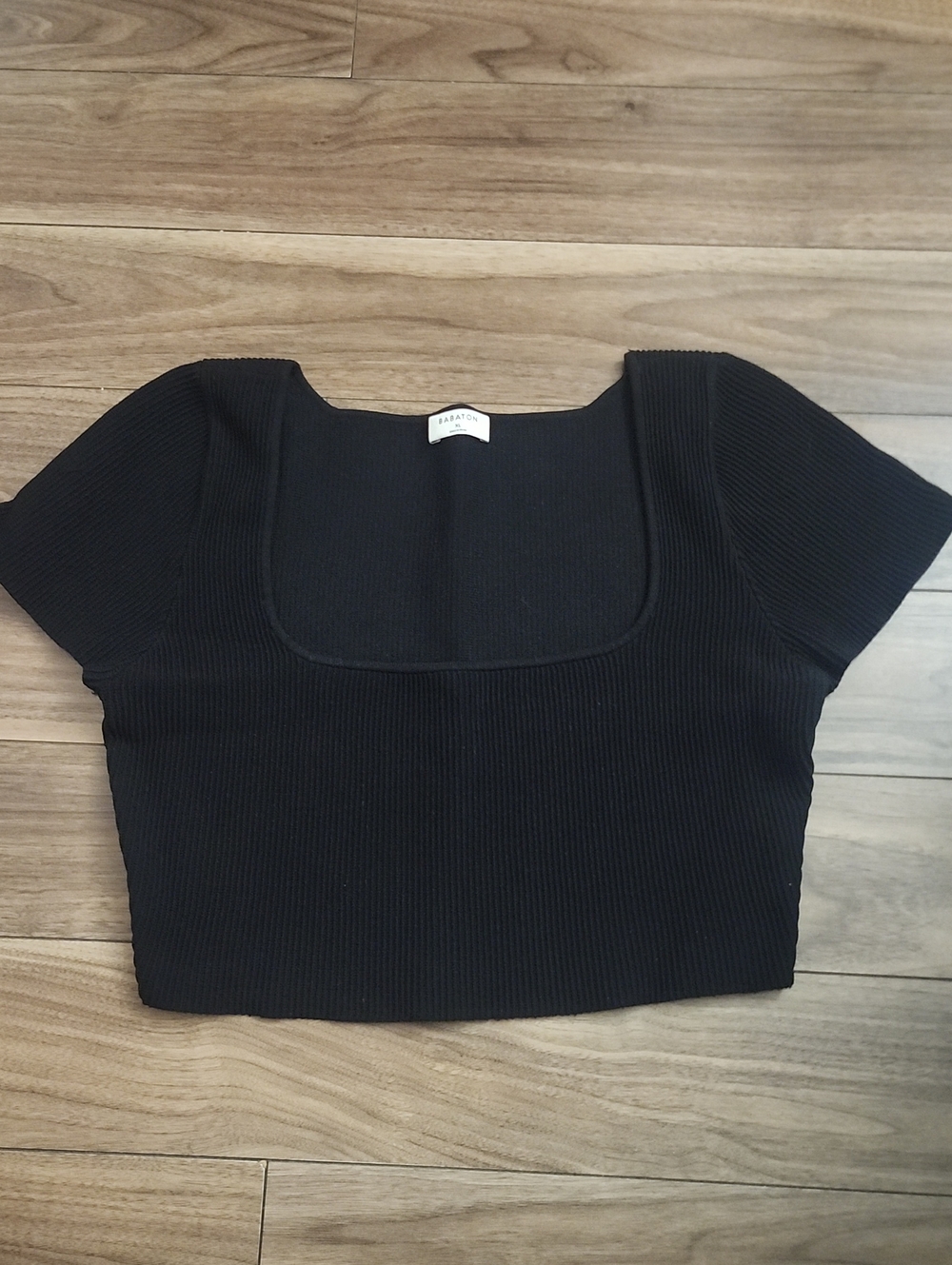 Babaton Black Ribbed Square-Neck Crop Top